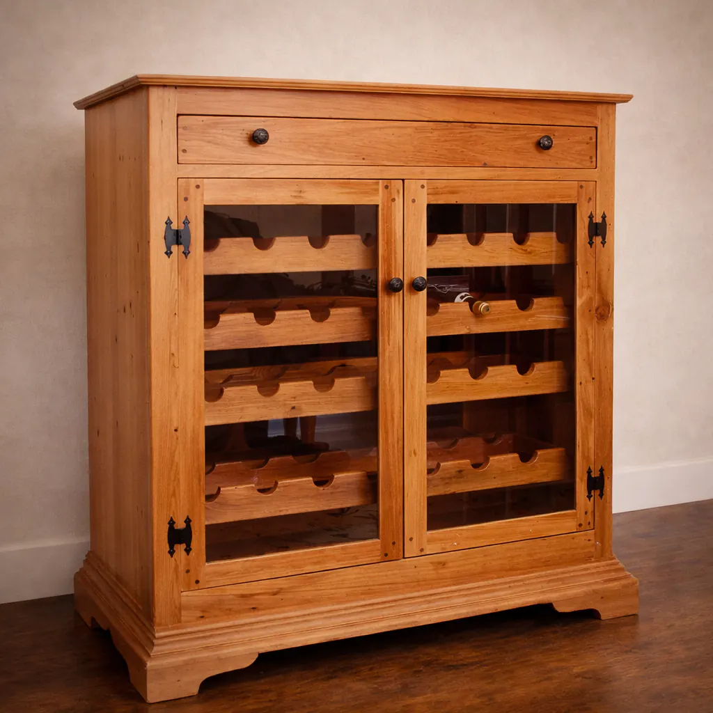 custom solid wood wine cabinet with glass doors built in wine racks handcrafted furniture