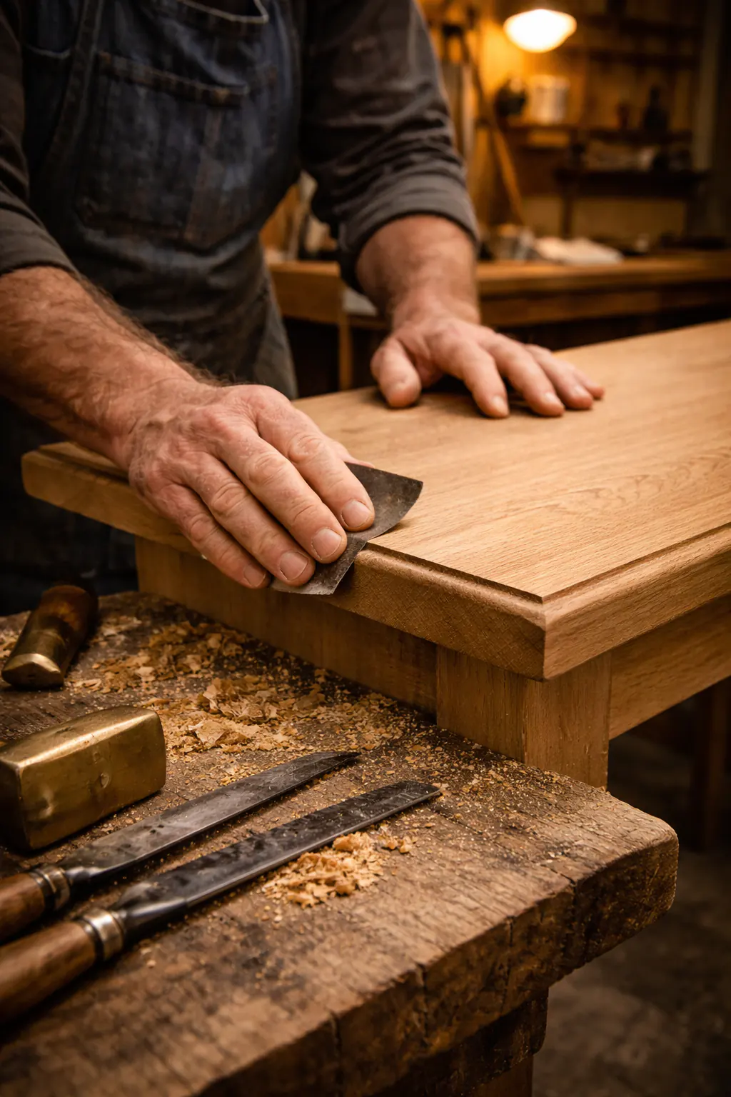 Handcrafted heirloom furniture sanding process at Cliff Craft workshop Ponchatoula Louisiana