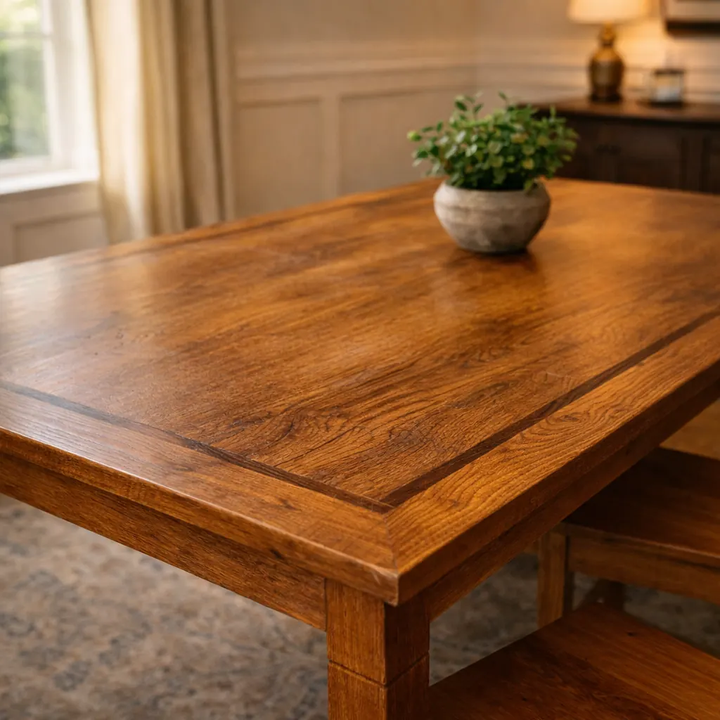 finished reclaimed hardwood dining table showing rich grain and patina