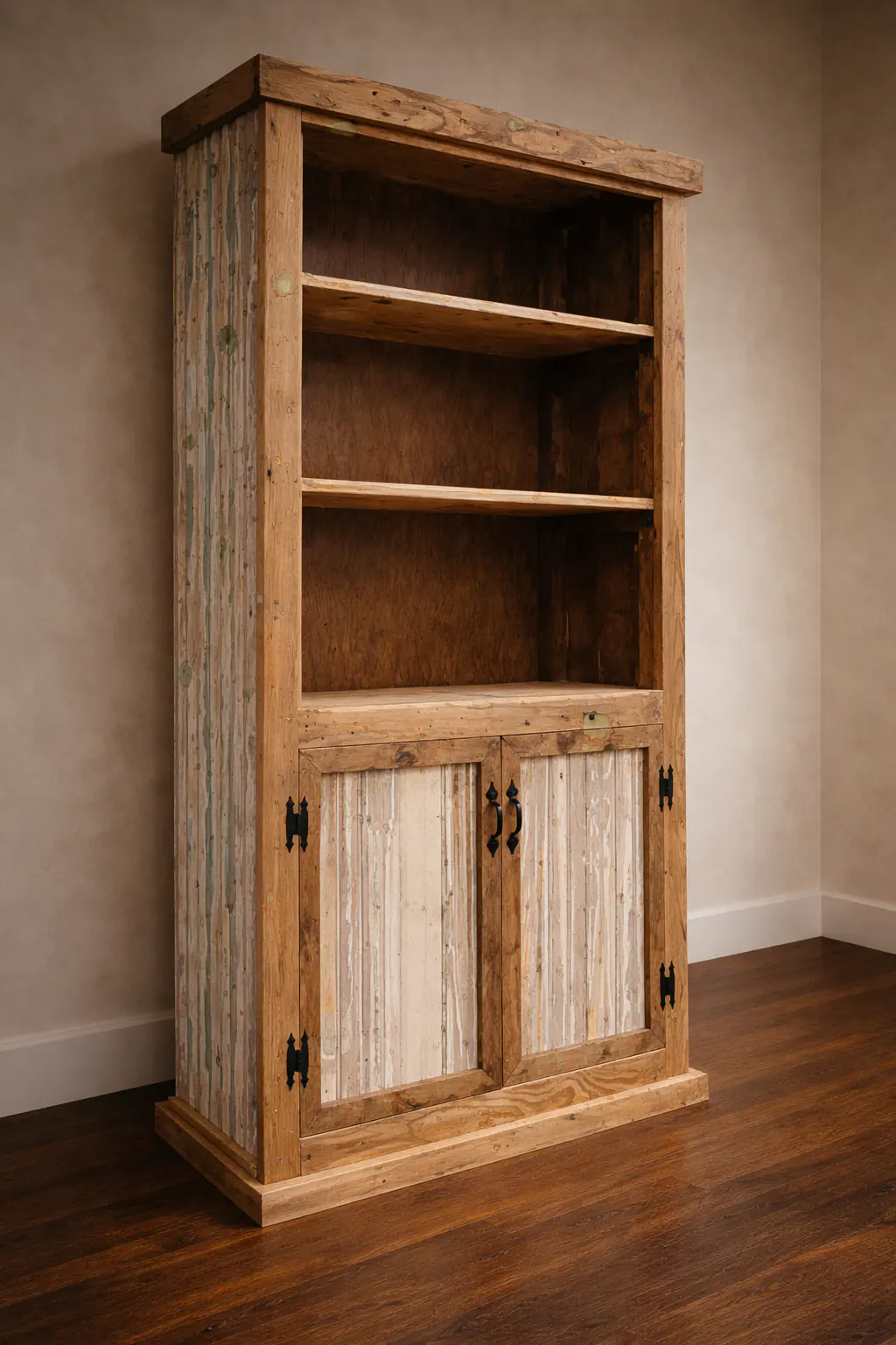 Custom heirloom bookcase handcrafted from reclaimed old-growth wood