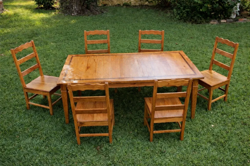 Handcrafted heart pine dining table with ladder back chairs by CliffCraft Furniture in Ponchatoula Louisiana