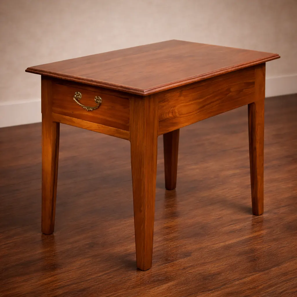 handcrafted solid wood nightstand with drawer and brass pull made from reclaimed lumber