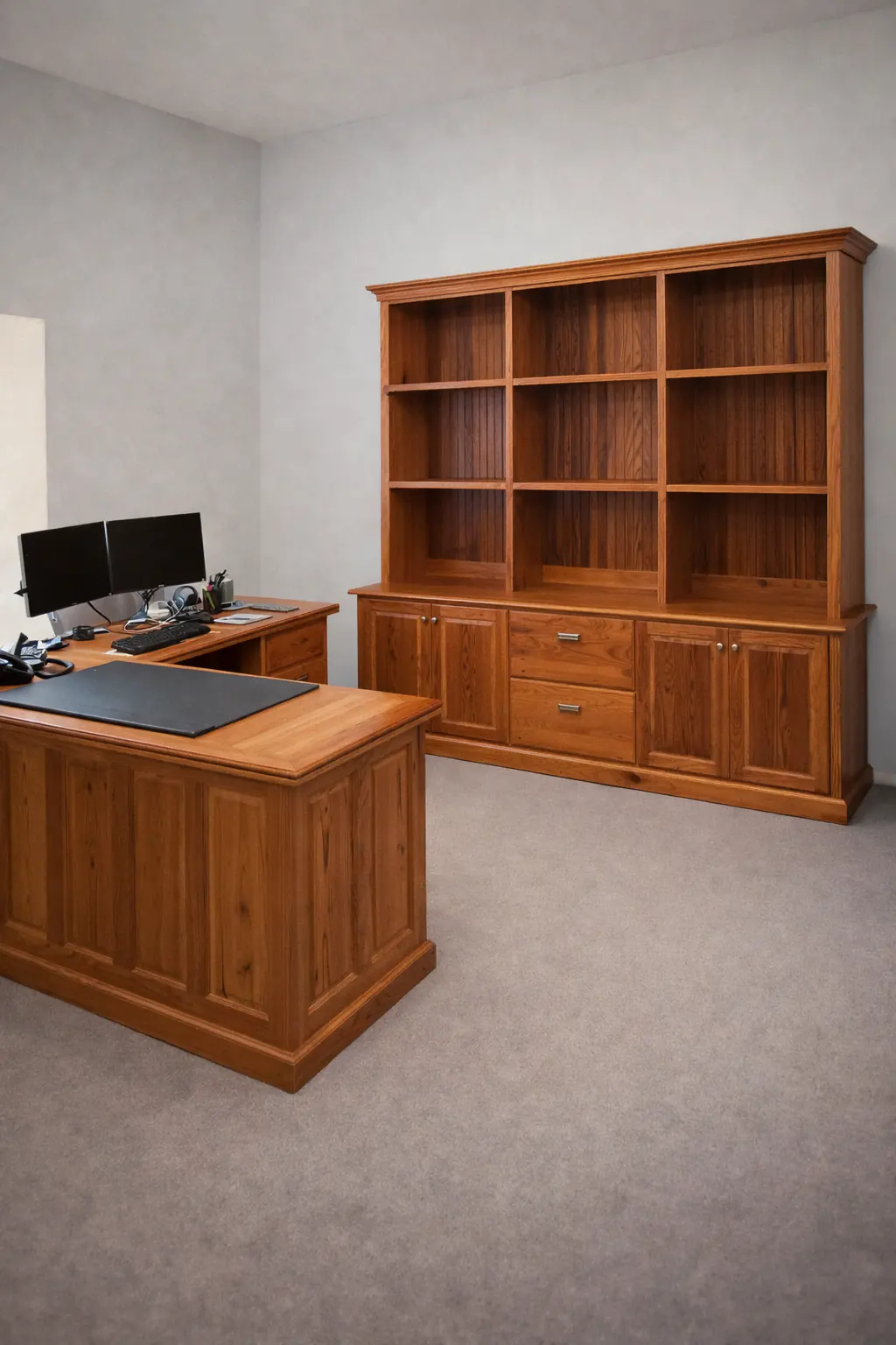custom solid wood office desk and bookshelf set handcrafted home office furniture