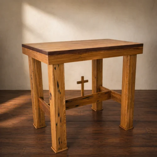 reclaimed wood altar table with cross support handcrafted heirloom furniture