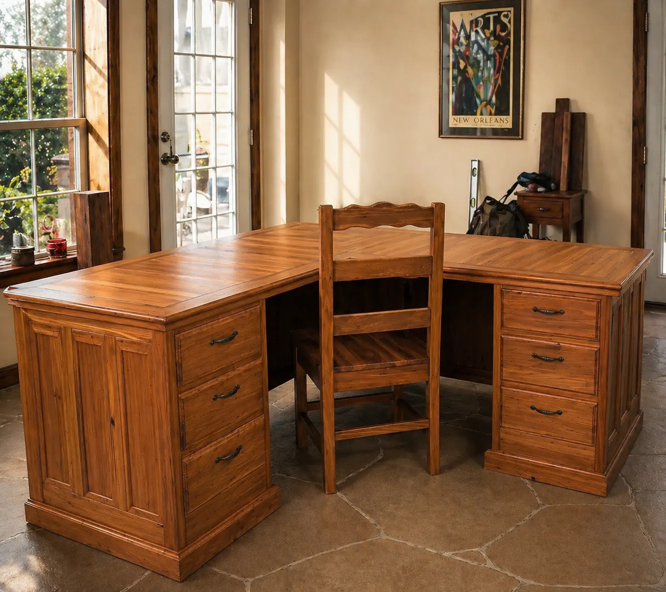 custom reclaimed wood desk handcrafted as heirloom office furniture by Cliff Craft