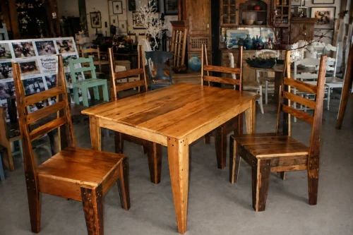reclaimed wood dining table with matching chairs handcrafted heirloom furniture