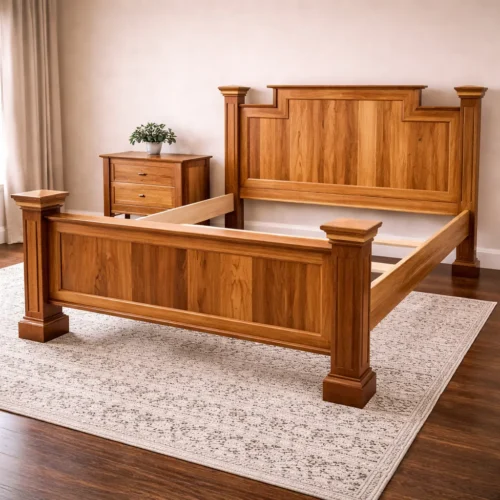 custom solid wood bed frame with panel headboard and footboard handcrafted from reclaimed hardwood