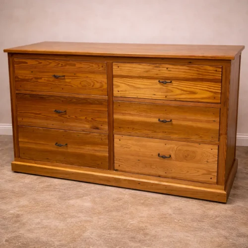 Custom solid wood dresser Ponchatoula LA handcrafted from reclaimed pine with natural grain and six drawer design