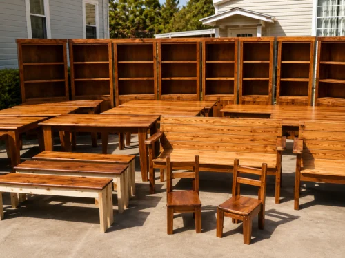 Handmade heirloom furniture collection by Cliff Craft featuring custom bookcases, dining tables, benches, and solid wood seating