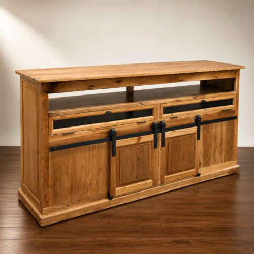 Custom reclaimed wood media console with sliding barn doors Ponchatoula LA